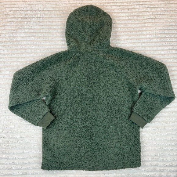 PINK Victoria's Secret‎ Olive Green Sherpa Pullover Hoodie Quarter Zip Womens S - Picture 3 of 3
